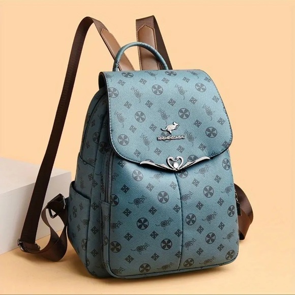 Blue - Vegan Leather Backpack - Picture 1 of 5